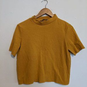 Zara Mustard Cropped Mock neck Sweater Shirt